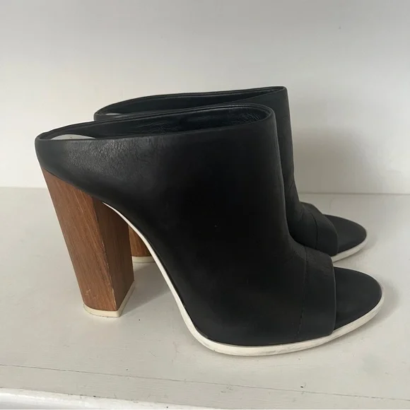 Vince Allison leather mule booties Women’s Size 6.5 Black Wood - Picture 1 of 7
